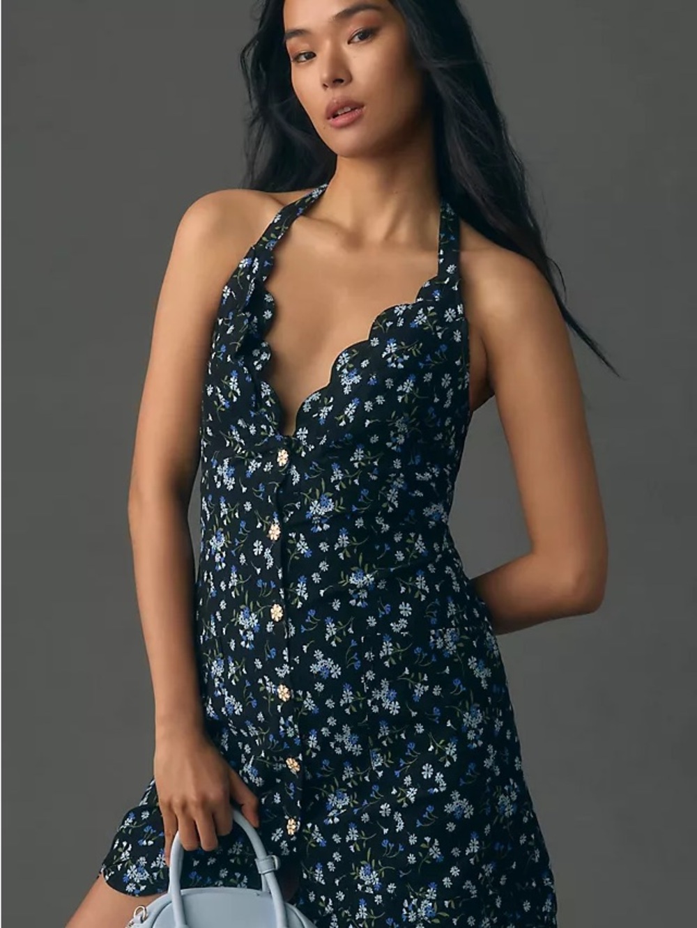 Anthropologie Maeve Halter V-Neck Scalloped Mini Dress